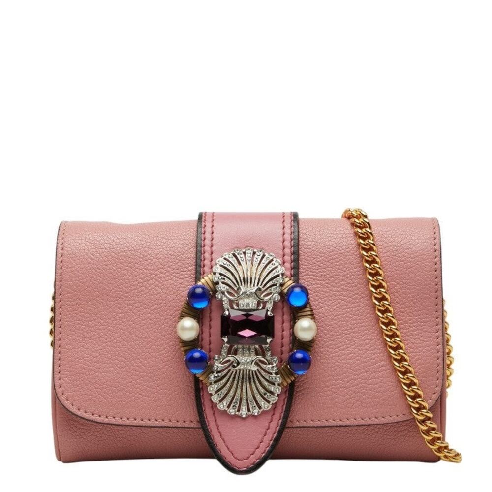 Miu Miu Leather Madras Chain Shoulder Bag Pink